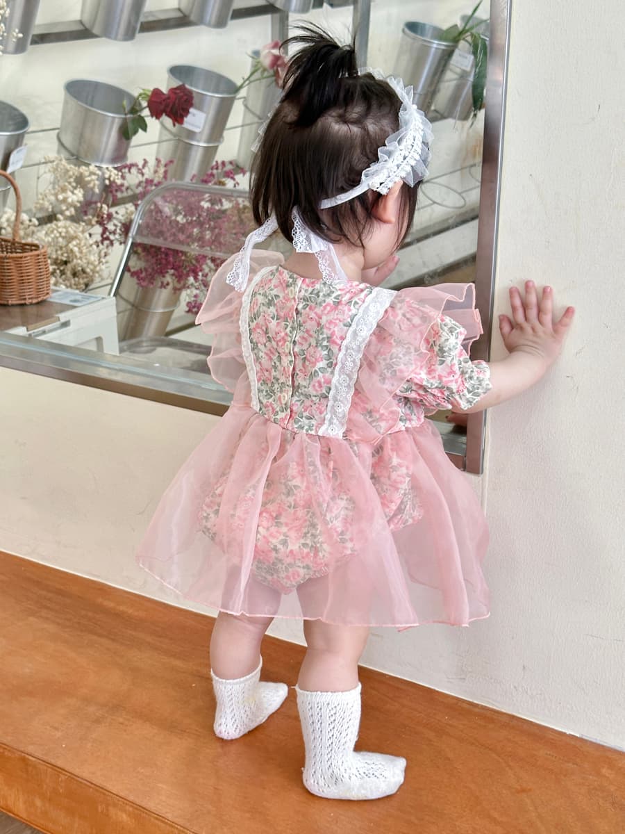 ベビードレス 66~90cm 花柄チュールが上品可愛い、ヘッドバンド付き結婚式用ベビードレスセット お食い初め