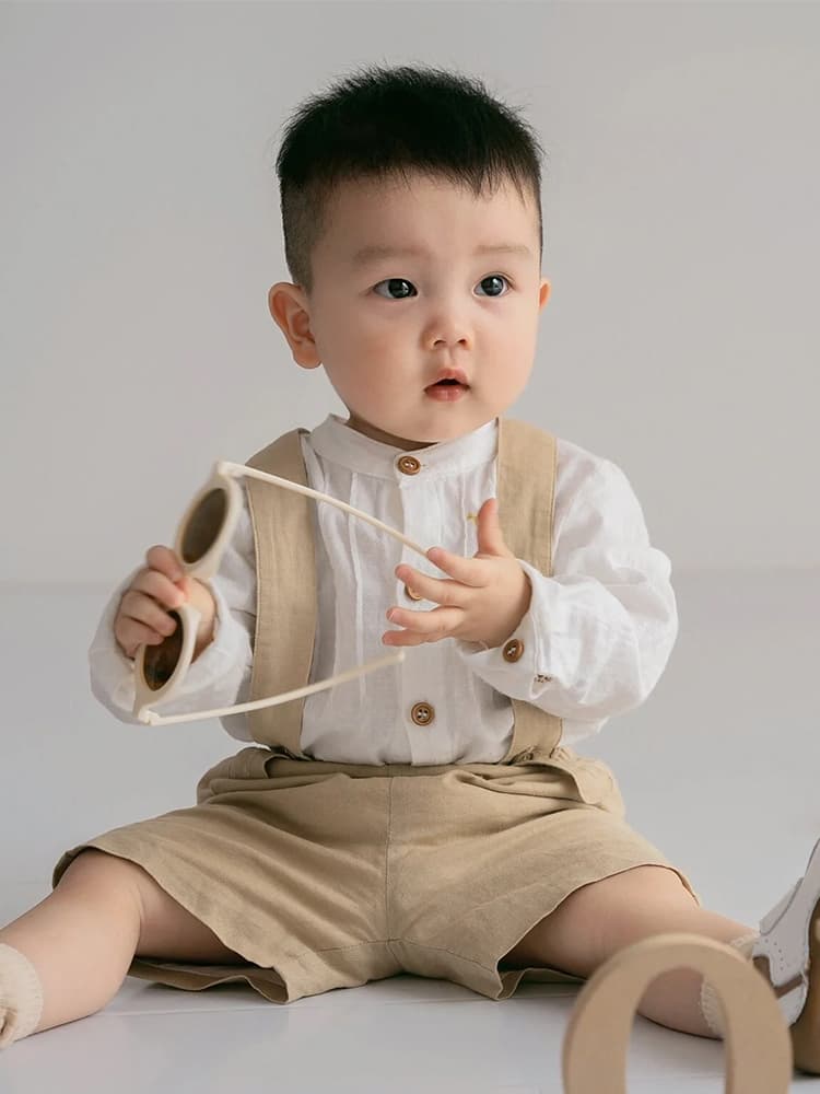 ベビードレス 80~110cm 上品レトロなベビードレス 男の子 ベージュ スーツ パーティー バースデー