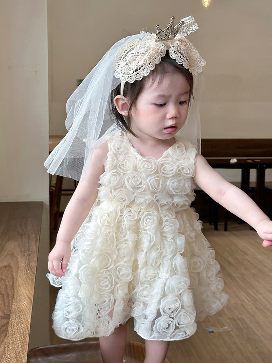 ベビードレス 66~100cm 立体バラがお姫様気分になれる結婚式用ベビードレス 結婚式 バースデー