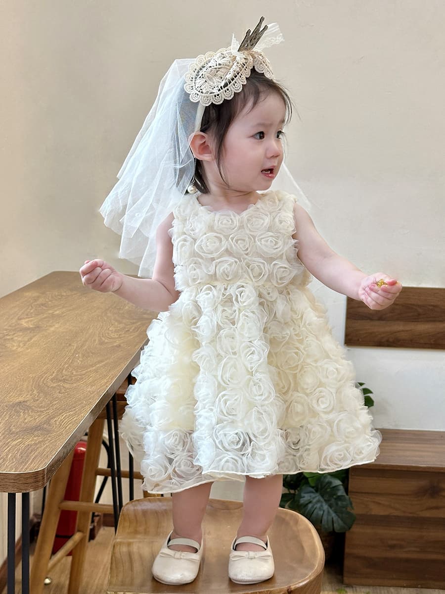 ベビードレス 66~100cm 立体バラがお姫様気分になれる結婚式用ベビードレス 結婚式 バースデー