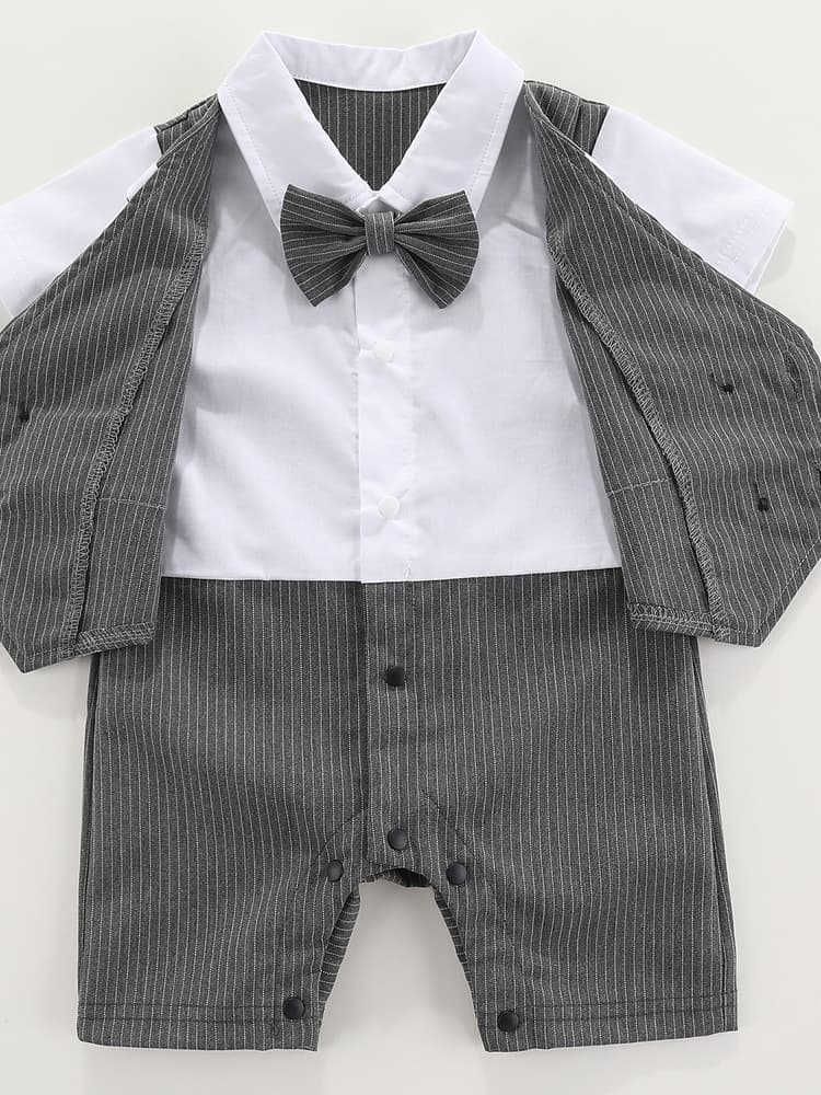 ベビードレス 新生児~90cm 新生児から使える!上品ストライプ柄結婚式用ベビードレス 男の子 スーツ
